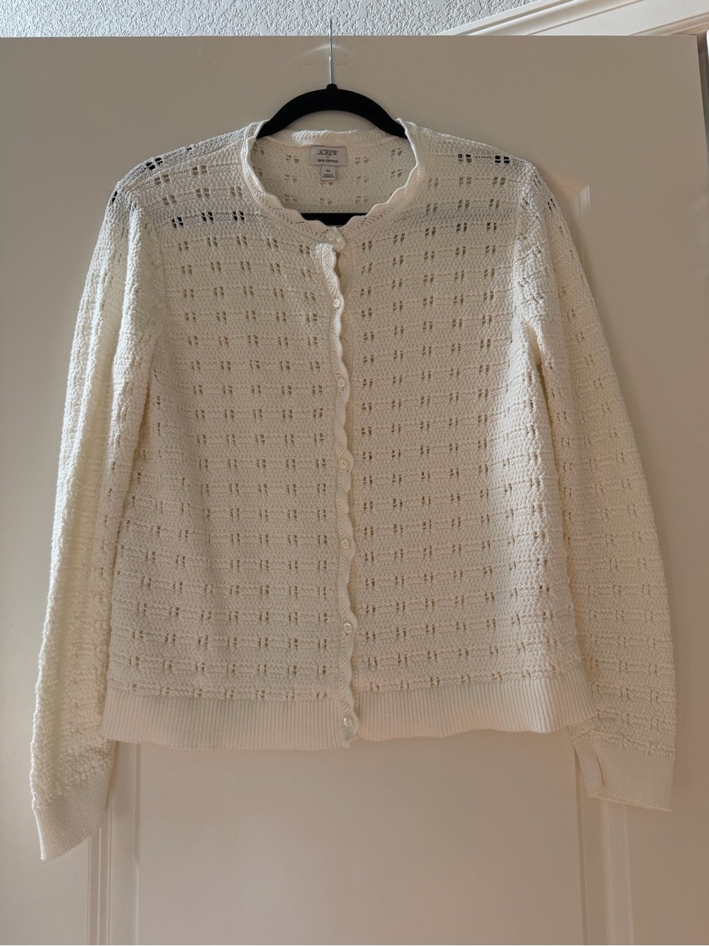 J. Crew Factory Scalloped Pointelle 100% Cotton Cardigan. Cottagecore. Crochet. - Picture 2 of 7
